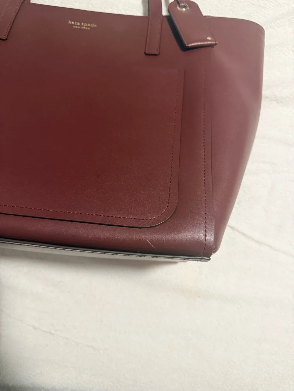 Kate Spade Wine Red Leather Tote with Front Pocket